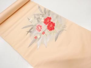 アンティーク　牡丹に小花模様織り出し　名古屋帯地反物